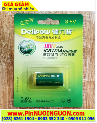 Delipow CR123A; Pin sạc 3.6v Lithium Delipow CR123A 1000mAh chính hãng _Bảo hành 01 tháng